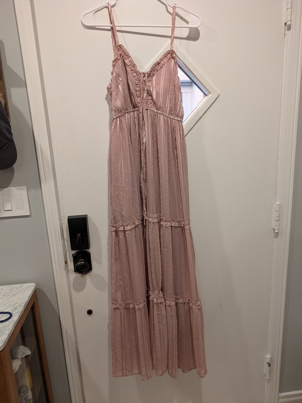 VENUS Dusty Rose Sheer Tiered Maxi Chemise